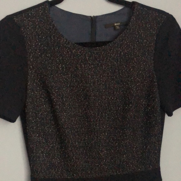 PRICE FIRM BOSS Hugo Boss Size 0 Short Sleeve Navy Haticena Tweed Dress - Picture 6 of 10
